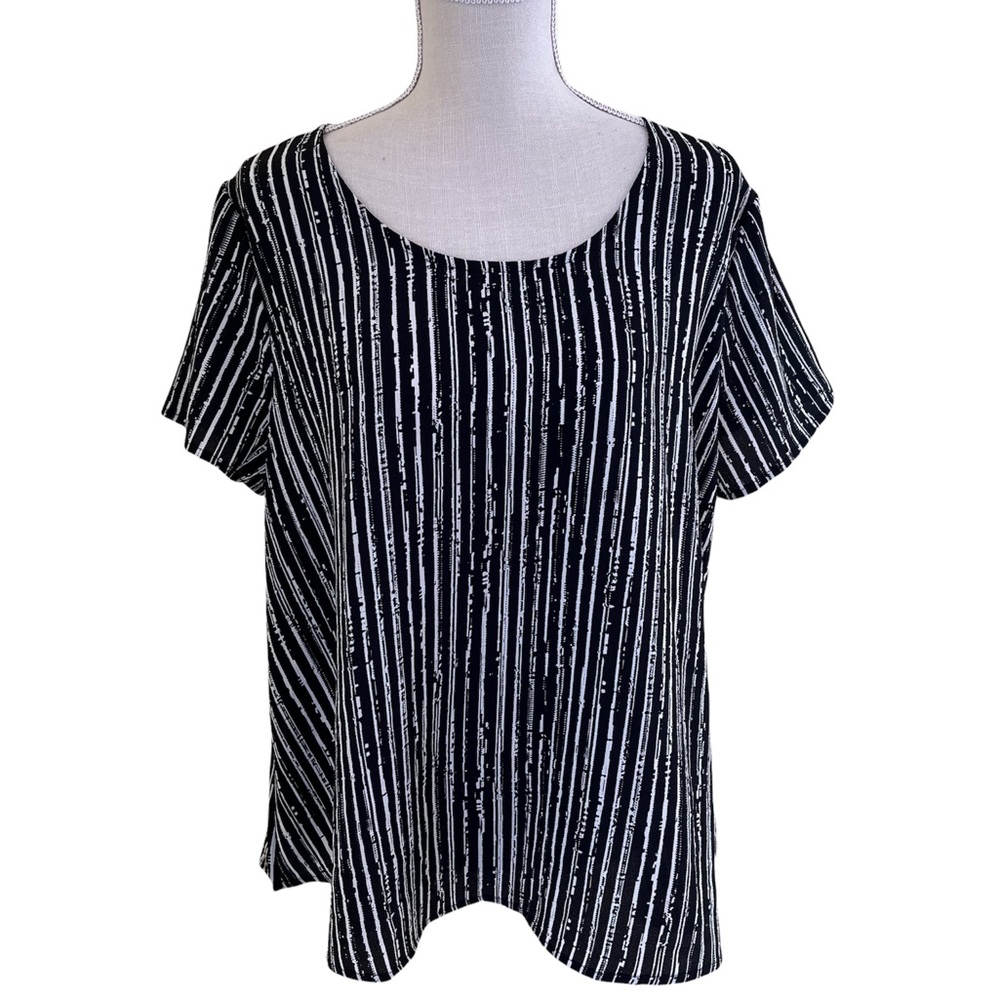 Peyton Jensen Black and White Stripe Printed Woven Tee XL(16)